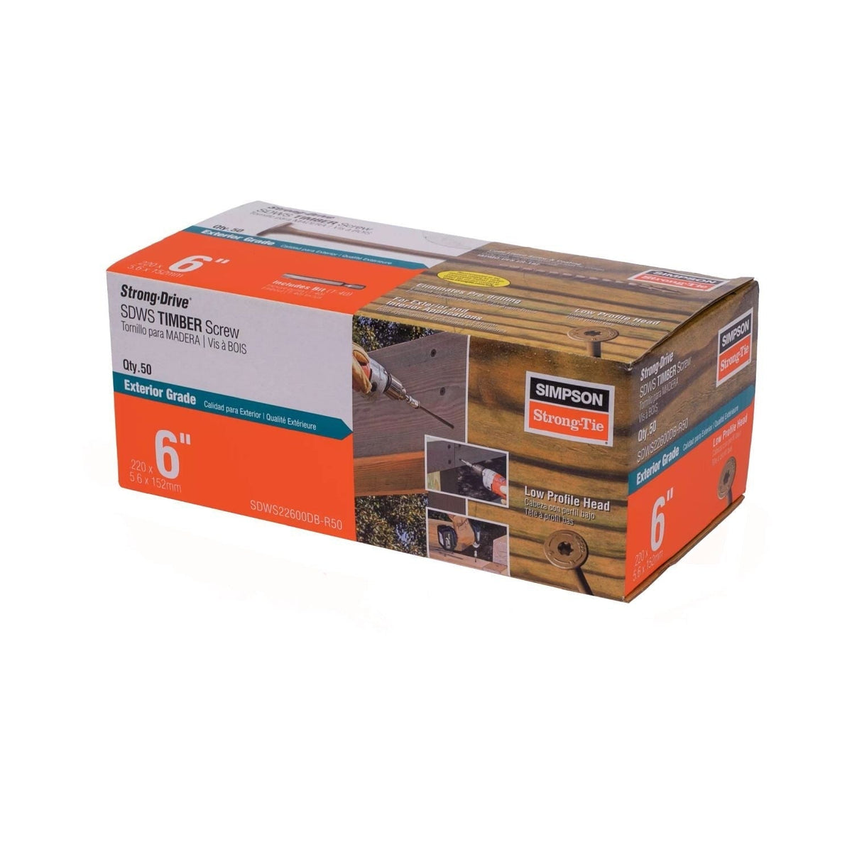 Simpson Strong-Tie Strong-Drive SDWS Timber Exterior Grade Screw, 0.220-in. x 6-in. T40, Tan, 50-Pack (SDWS22600DB-R50)