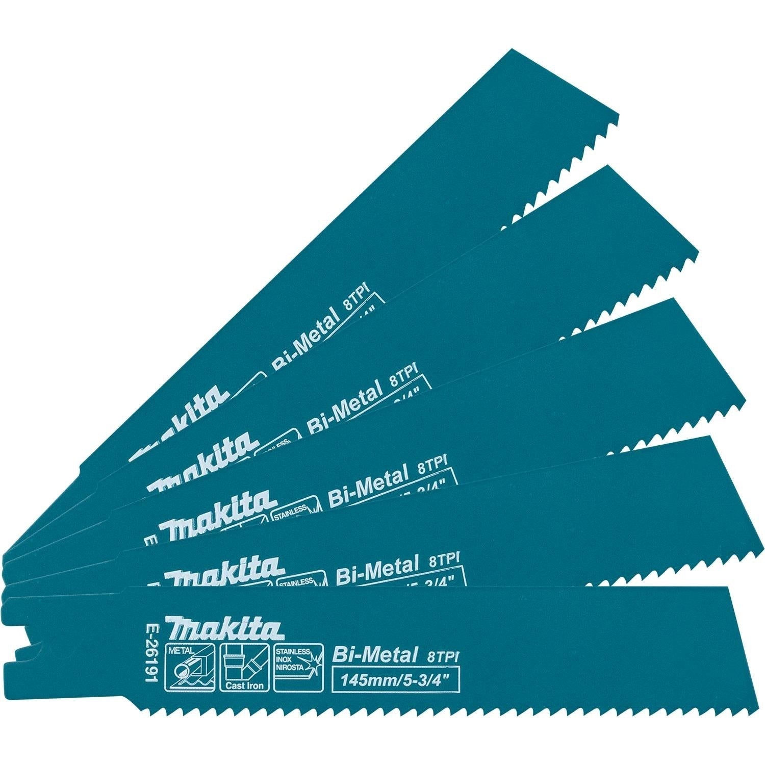 Makita E-26191 5-3/4-in. Metal Pipe Cutting Recipro Saw Blade, 8-TPI, 5-Pack, GRJ03