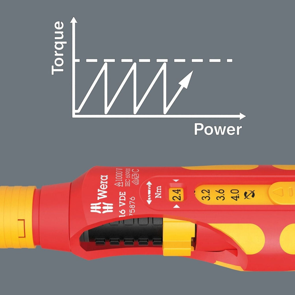 Wera 7516 VDE Kraftform Safe-Torque Speed Torque Screwdriver, 2.4-4.0 Nm, 9x2.4 Nmx2.8 Nmx3.2 Nmx3.6 Nmx4.0 Nmx192-mm.