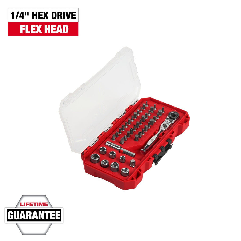 Milwaukee 44pc. 1/4-in. Hex Drive Mini Flex Head Ratchet & Bit Set (48-22-2952)
