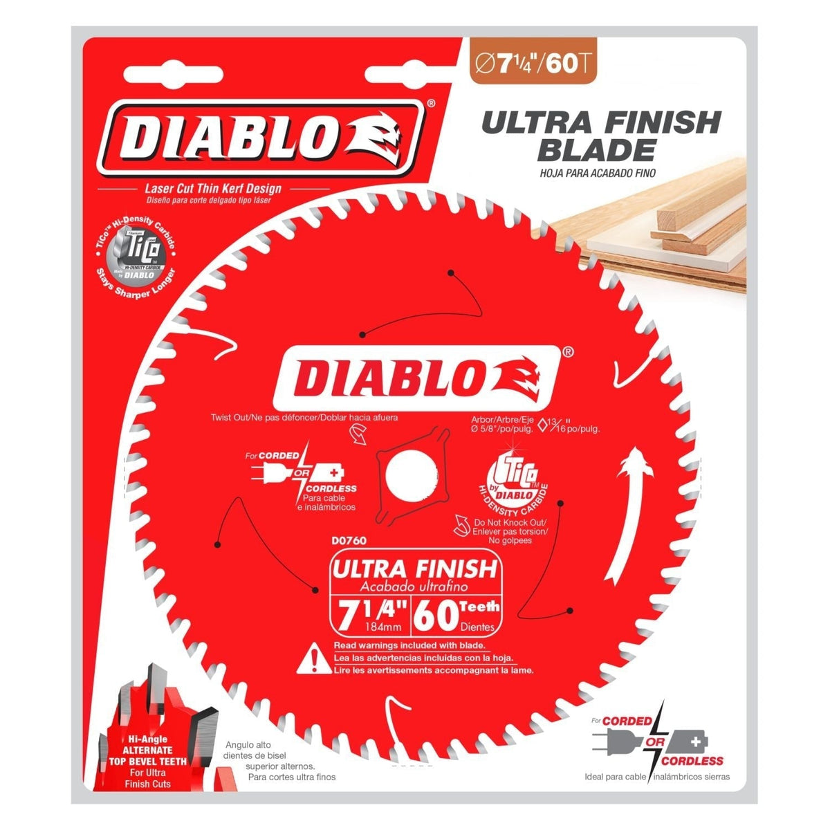 Diablo D0760A 7-1/4 in. x 60-Tooth Ultra Finish Saw Blade
