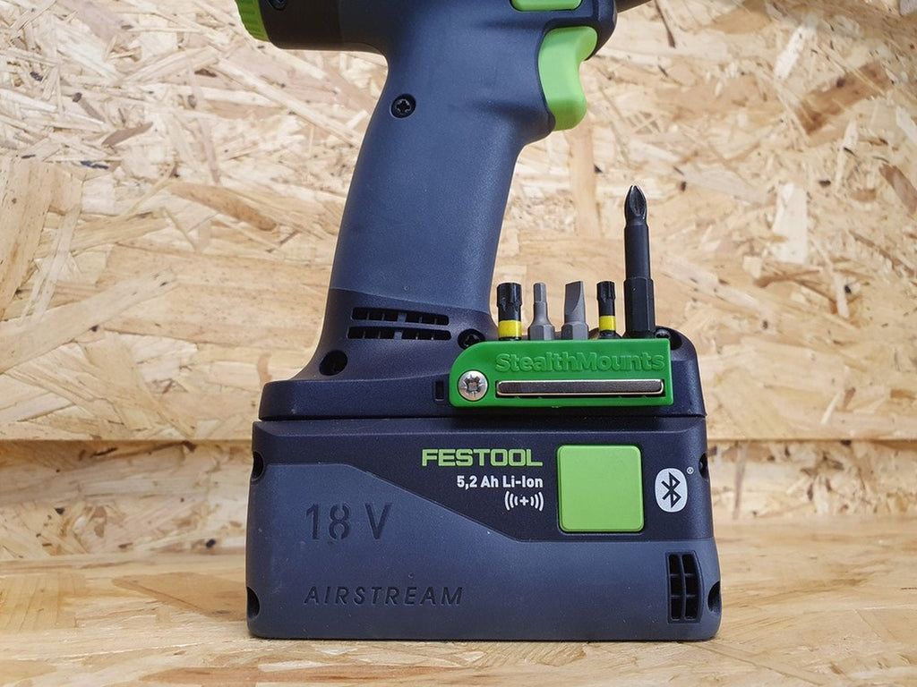 StealthMounts Magnetic Bit Holder for Festool 18V Tools Green, 2-Pack