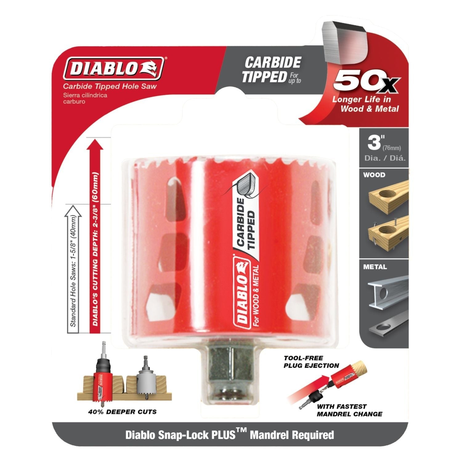 Diablo DHS3000CT 3 Inch Carbide-Tipped Wood & Metal Holesaw