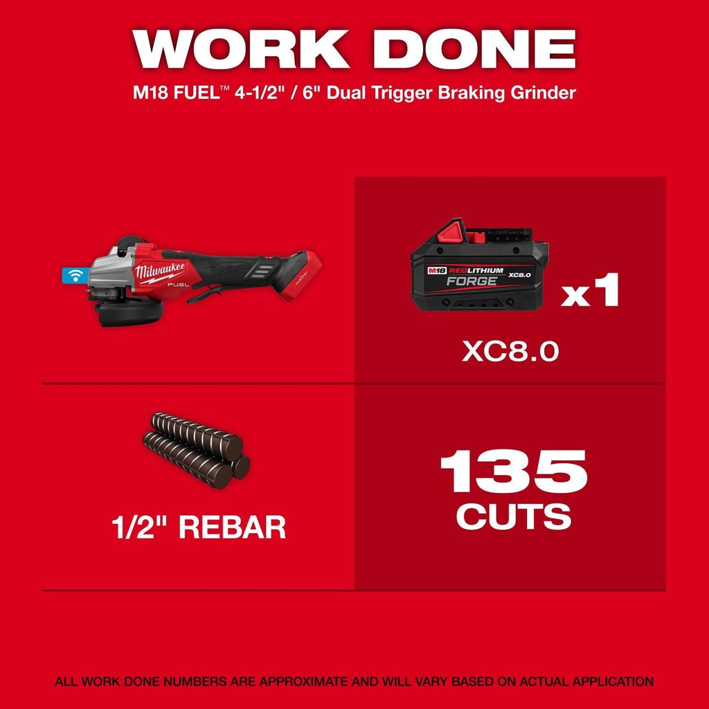 Milwaukee 3676-20 M18 FUEL 4-1/2" / 6" Dual Trigger Braking Paddle Switch Grinder w/ ONEKEY, Tool Only