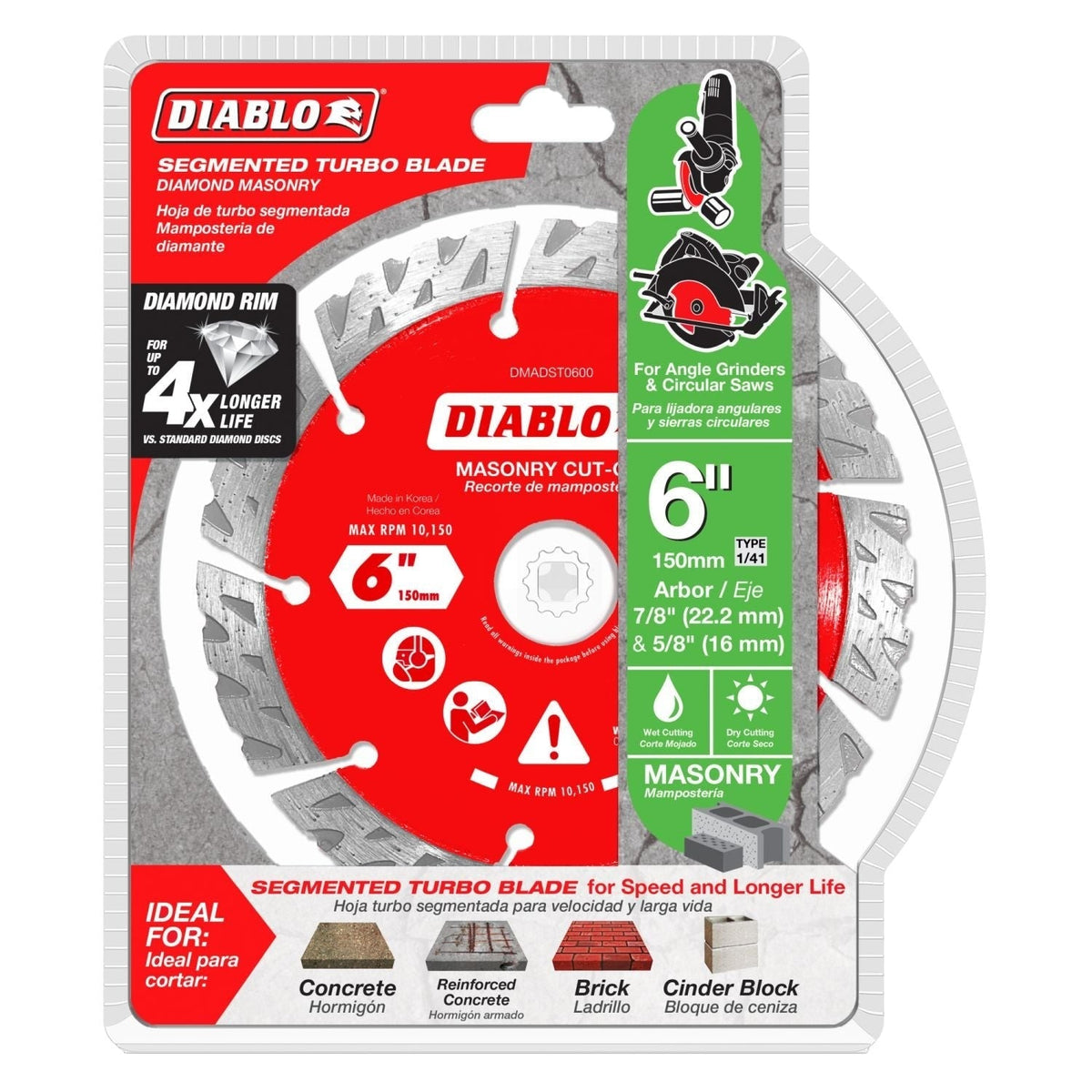 Diablo DMADST0600 6-in. Diamond Segmented Turbo Masonry Cut-Off Blade