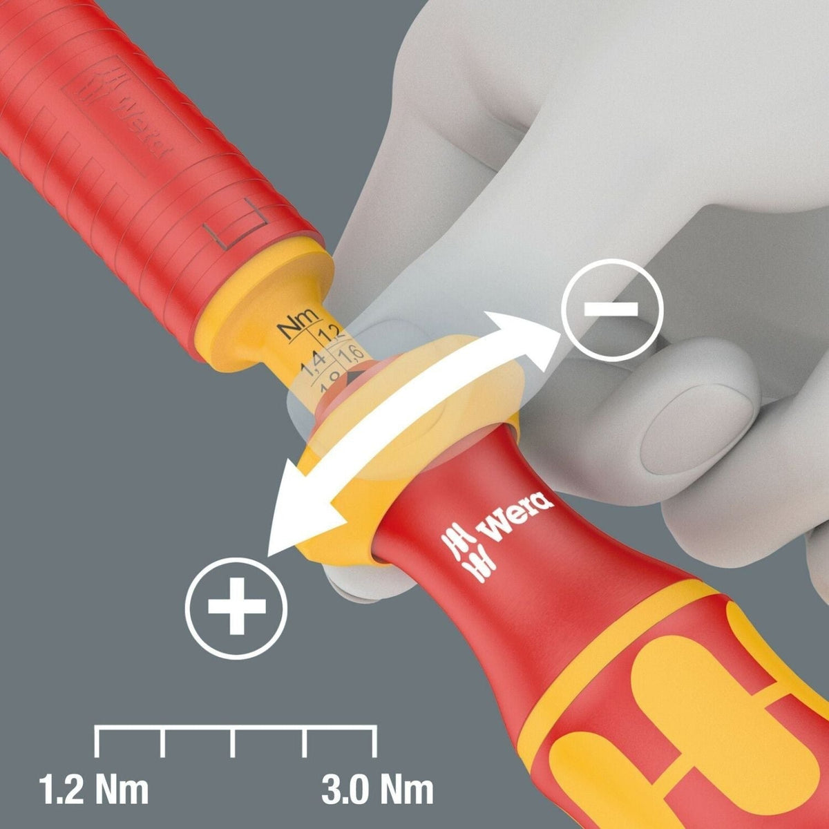 Wera Series 7400 VDE Kraftform Adjustable Torque Handle (0.3-3.5 Nm), 7441 Vdex1.2-3.0 Nm