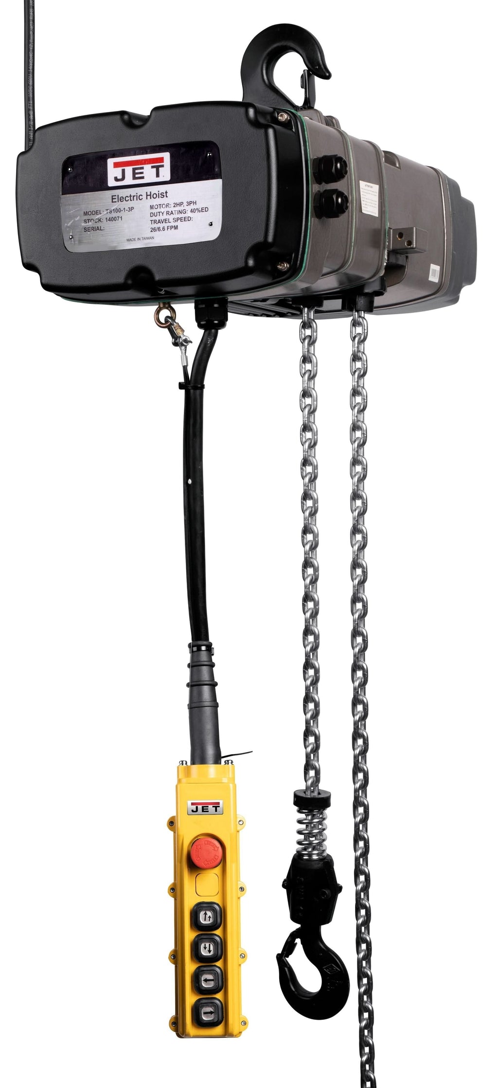 JET 140240 TS200-230-020,2-Ton Two Speed Electric Chain Hoist 3-Phase 20-Foot Lift