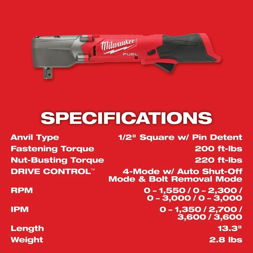 Milwaukee 2565P-20 M12 FUEL 1/2" Right Angle Impact Wrench w/ Pin Detent, Tool Only