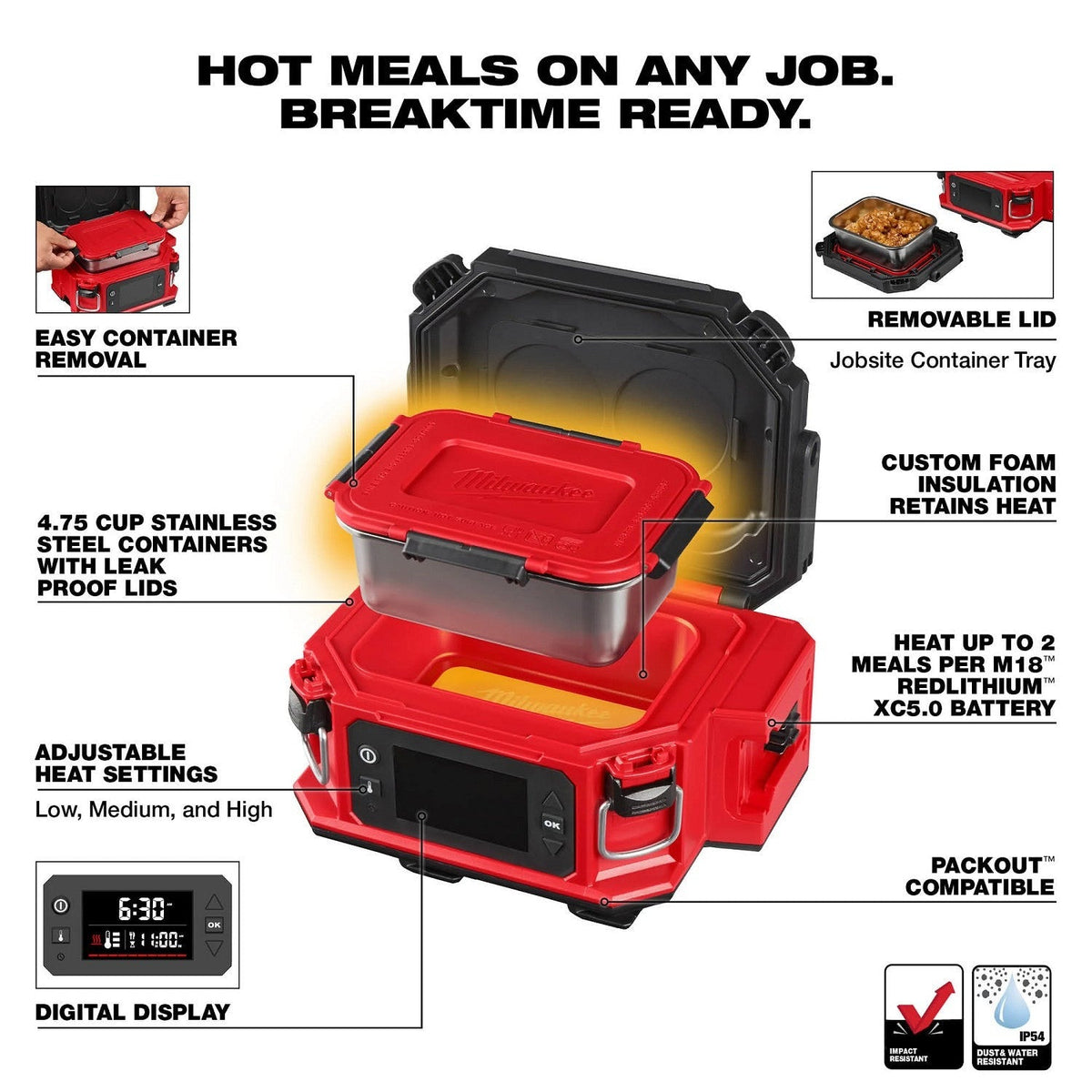 Milwaukee M18 PACKOUT Jobsite Lunch Warmer, Tool Only (0811-20)